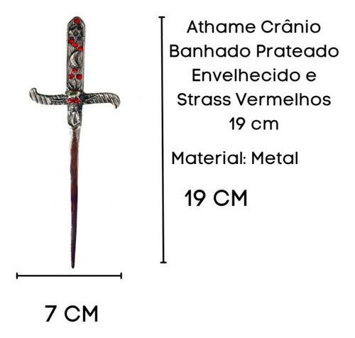 Athame Crânio Em Metal Prateado Envelhecido 19 Cm 1