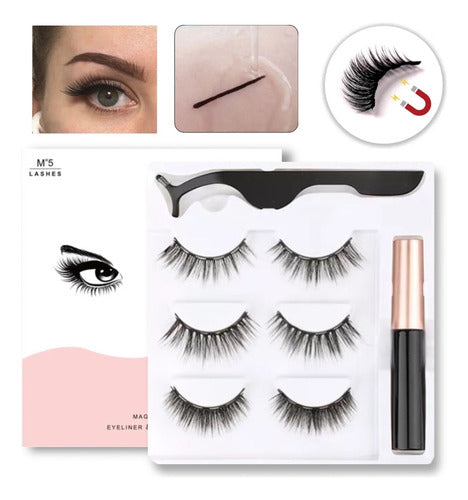 3x Magnetic Eyelashes with 5 Magnets and Magnetic Eyeliner 8