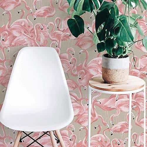 Tempaper Vinyl Decorative Peel and Stick Wallpaper /roll 0.52x5m/ Pink Flamingos - Gray 1