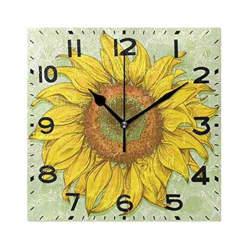 Naanle Elegant Realistic Vintage Sunflower Drawing Square Wall Clock 0