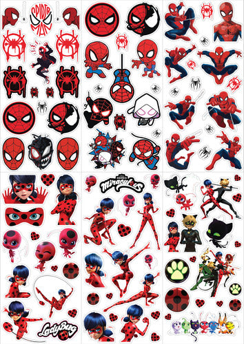 Spiderman + Ladybug | Stickers X6 Planchas Vinilo Resistente 0