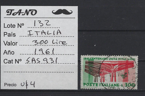 TANO Lote132 Italia 300 Liras Año 1961 Sassone#931 1