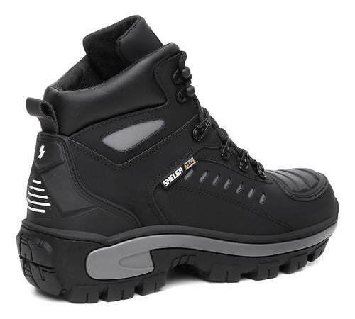 Bota Coturno De Couro Masculino Preto Cinza Adventure Trilha 4