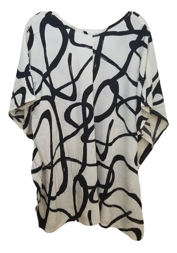 SD Camisa - Blusa - Poncho - Negro - Beige Fibrana Amplia Grande 7