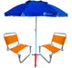 Set of 2 Reinforced Aluminum Beach Chairs 90kg + Super Strong 2m Umbrella 54