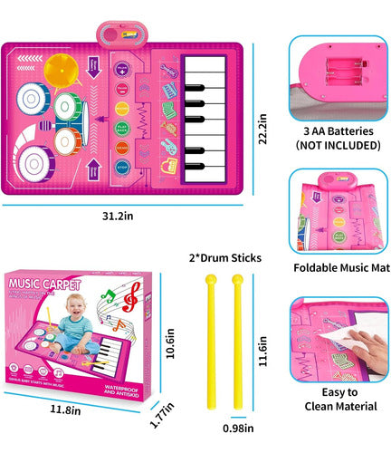 Flyart Musical Toy for Girls 1-3 Years, Piano and Drum 5