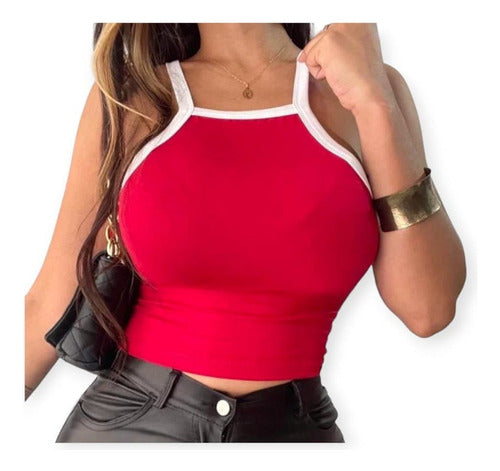 Stylish Short Strappy Tank Top in Fashionable Color Combination 0