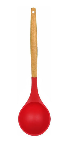 Sheshu Home Silicone Ladle with Wooden Handle 0