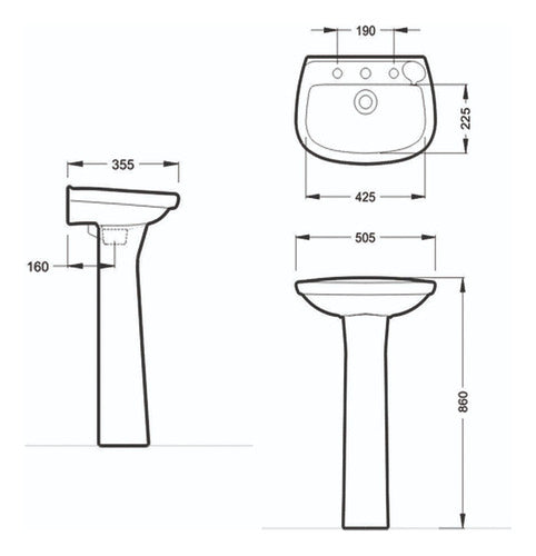 Roca Traditional Column Basin Capea Bathroom Sink 2