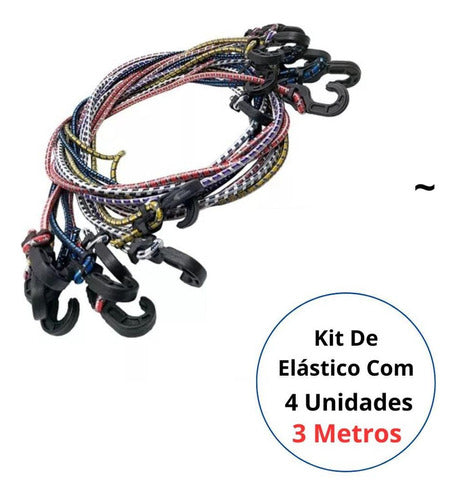 Kit 4 Peças Elástico Bagageiro Ajustável 300cm Fixação Carga 1