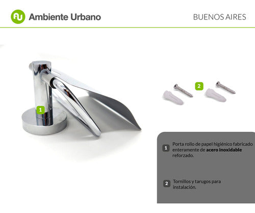 Ambiente Urbano Porta Rollo Acero Inoxidable Con Tapa Papel Higienico Baño 2