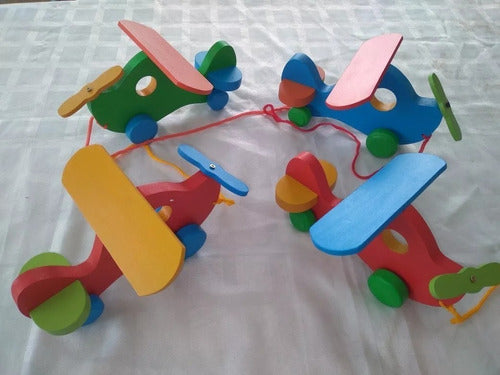 Wooden Pull Along Toy Plane Educational Toy 3