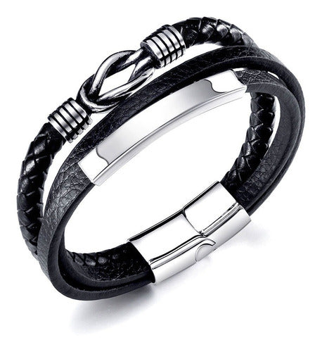 Mercadolider Importaciones Black Braided Eco Leather and Stainless Steel Unisex Bracelet 0