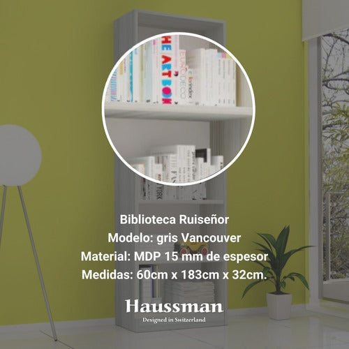 Haussman Modern Gray Bookcase with Shelves 60x32x183cm Decohoy 1