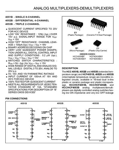 ST Microelectronics CD4052 Double Multiplexer Demultiplexer Analog 4 Channels Pack of 10 1