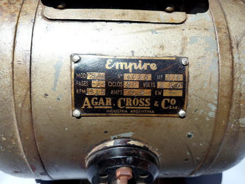 Motor Monofasico 3/4 Hp Empire Agar, Cross Y Co 1