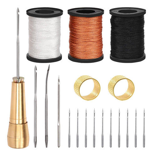 Kit De Reparación De Cuero Con Aguja, Hilo Nylon Y Thimble 0