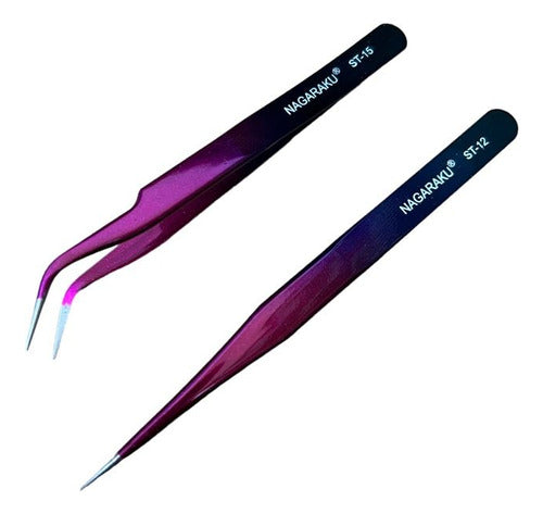 Nagaraku Curved and Straight Tweezers for Eyelash Extension 0