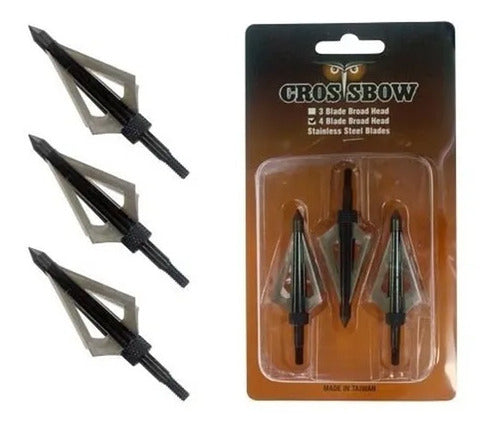 Set of 3 Stainless Steel 3-Blade Hunting Arrow Tips for Crossbow Bow 1
