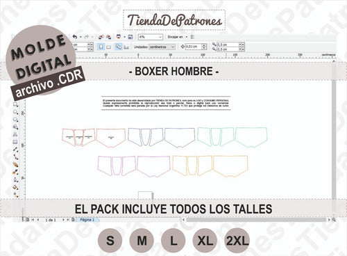 TIENDA DE PATRONES Molde Patrón Coreldraw Calzoncillo Boxer Hombre Del S Al 2xl 2