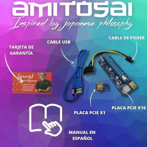 AMITOSAI MTS-BTCMINERGOLD PCIe Riser 16x to 1x USB 3.0 60cm Cable Rig Minep1 5