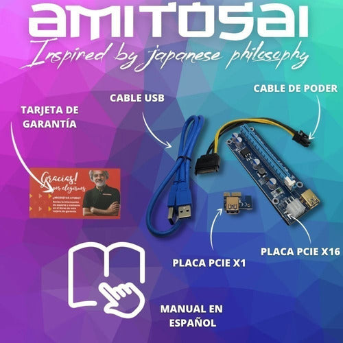 Amitosai Riser V009s Gold 1x to 16x PCIe USB 3.0 Mining Rig 5