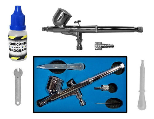 Olympo Dual Action Gravity Airbrush with 0.3 mm Needle + Accessories + Class 0