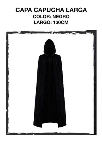 Black Long Hooded Cape Costume 130cm Halloween 2