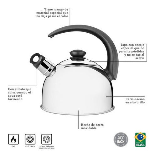 Caldera Con Tapa Y Silbato 2 Lts Tramontina LG 1