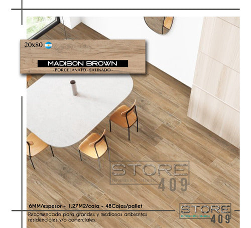 Alberdi Madison Brown Porcelanato 20x80 Rectificado 1° Calidad 1