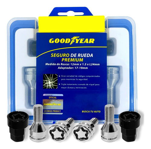 Goodyear VW Gol Trend Voyage Polo Up Anti-Theft Wheel Lock Nut Bolt Set 0