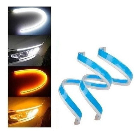 Juego De Tiras Led Drl Blanca Y Ambar Baliza 60cm 1