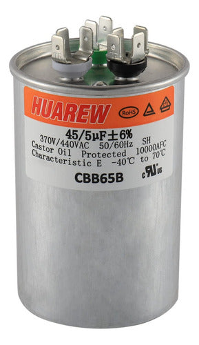 Huarew 45+5 Uf ± 6% 45/5 Mfd 370/440 Vca Cbb65 Condensador R 0