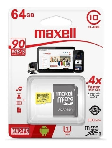 Maxell 64GB MicroSD HC Class 10 Memory Card with SD Adapter 4