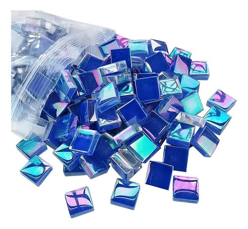 200 Pcs Iridescent Crystal Glass Mosaic Tiles 1 x 1cm - Blue 0
