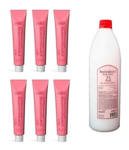 6 Resplendissant Silkey Hair Color Tubes + 900ml Developer 0