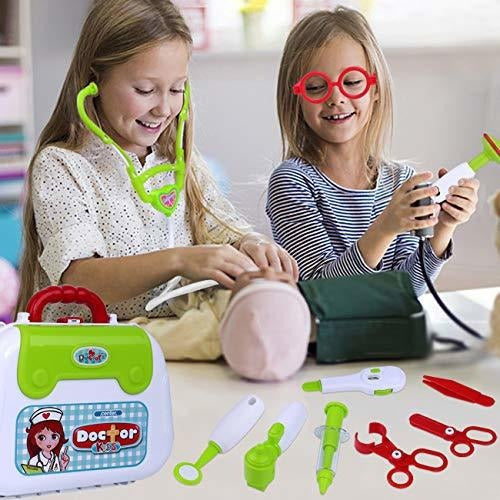 INNOCHEER Kids Play Doctor Kit with Roleplay Doctor Costume and Carry Case for Little Girls 3