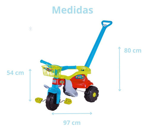 Triciclo Velotrol Infantil Bebe Motoca Festa Azul Cestinha 1