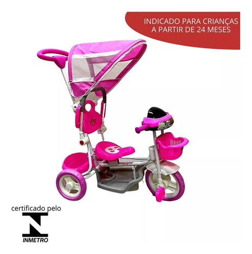 Triciclo Infantil Passeio Empurrador 2 Em 1 Importway Rosa 6