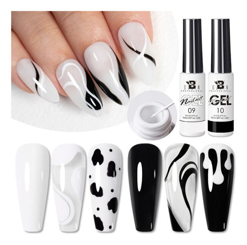 Nail Art Gel Pack De Lainer Semipermanentes Blanco Y Negro 0