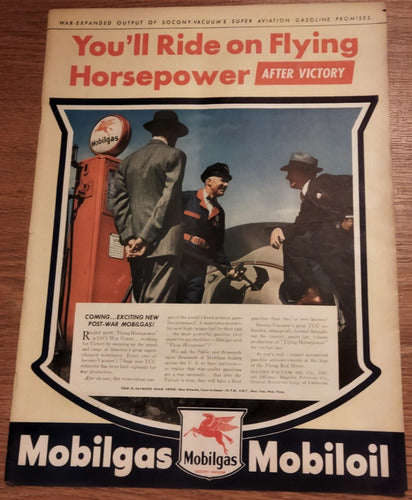 1944 Publicidad Vintage Surtidor Gasolina Mobilgas Mobiloil 0