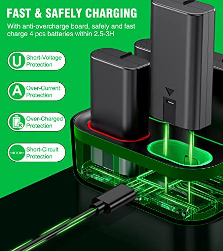 Dinostrike Xbox One Controller Battery Pack Charger with 4 x 1200mAh USB Rechargeable Batteries 2