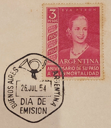 Sobre Dia Emision 26 De Julio 54 Argentina Evita Eva Peron 1