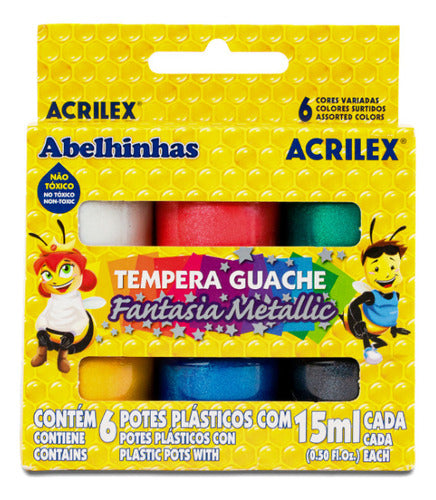 Tempera Escolar Acrilex - Colores Fantasia Metalicos X 6u 0