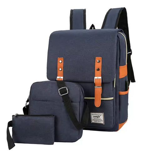 Generic Set Laptop Backpack With USB + Morral And Necessaire 6