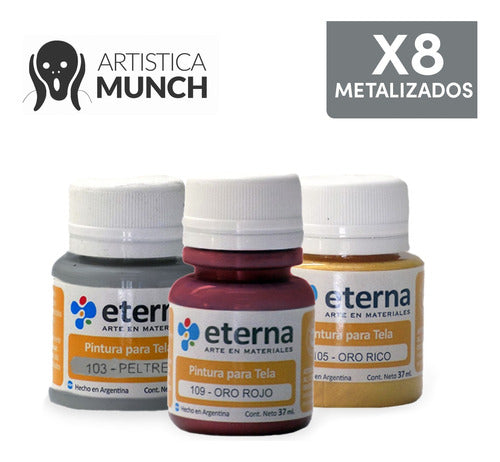 Pintura Para Tela Eterna 37 Ml Metalizados X 8 Unidades 0