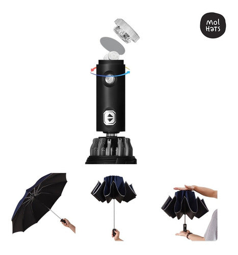 Mol Hats Short Automatic Inverted Umbrella with LED Flashlight 10 Panels HQ 2