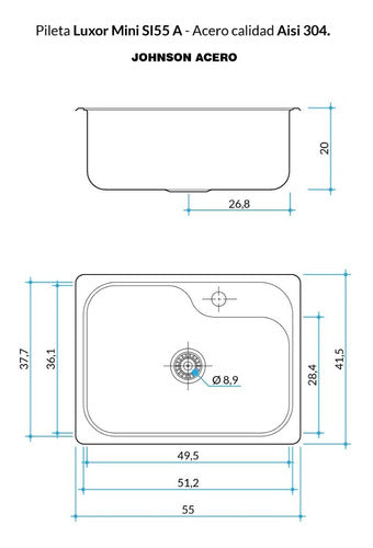 Johnson Luxor Mini SI55A Kitchen Sink Stainless Steel 1