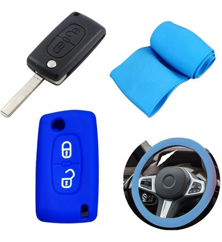 Cubre Volante + Funda Llave Silicona Citroen C4 - Azul 0