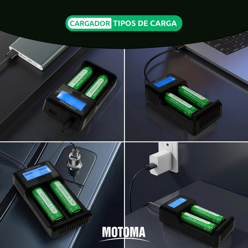 Motoma Combo Kit Cargador USB + Pila Motoma 18650 3000mAh 5